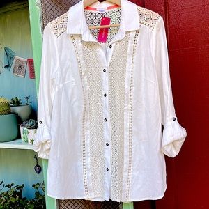 White Button-Up with Crochet & Lace Detail